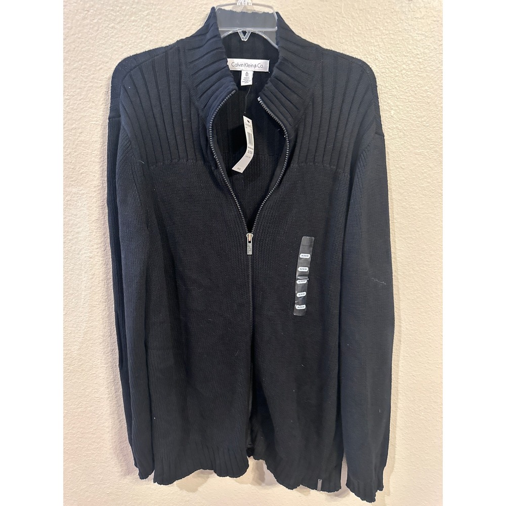 Calvin Klein & Co. Mens Black Full Zip Cotton Knit‎ Cardigan Sweater XL